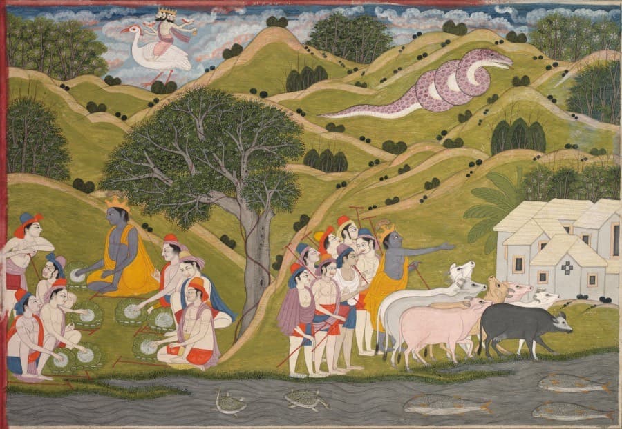 Krishna returns with the cowherds to Braj — Northern India, Pahari kingdoms